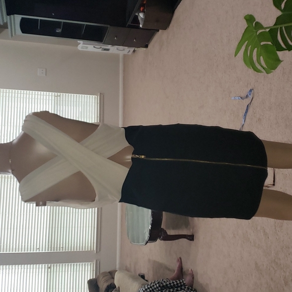 Red Clover L chiffon deep vneck crisscross back ribbed skirt Goldilocks length - Picture 5 of 9